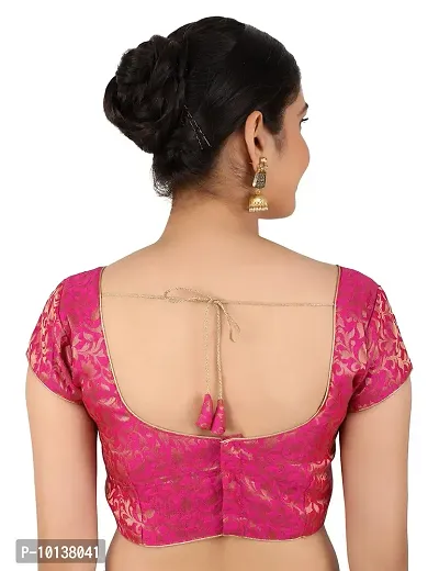 FIGURE UP Women's Printed Half Sleeve Round Neck Rani Pink Chanderi Blouse for Casual Wear 44-thumb2