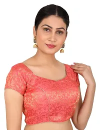 FIGURE UP Women's Printed Half Sleeve Round Neck Gajri Chanderi Blouse for Casual Wear 34-thumb2