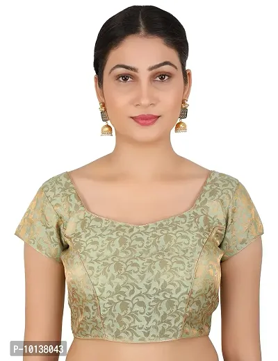 FIGURE UP Women's Printed Half Sleeve Round Neck Chanderi Blouse for Casual Wear