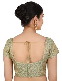 FIGUREUP Women Printed Half Sleeve Round Neck Pista Green Chanderi Blouse for Casual Wear 42-thumb3