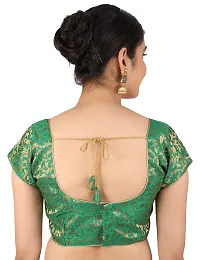FIGUREUP Women Printed Half Sleeve Round Neck Green Chanderi Blouse for Casual Wear 38-thumb3