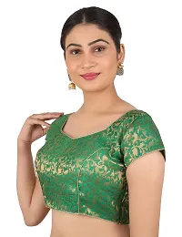 FIGUREUP Women Printed Half Sleeve Round Neck Green Chanderi Blouse for Casual Wear 38-thumb2