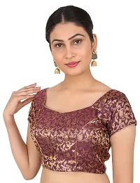 FIGUREUP Women Printed Half Sleeve Round Neck Wine Chanderi Blouse for Casual Wear 44-thumb2