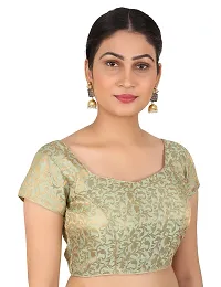 FIGUREUP Women Printed Half Sleeve Round Neck Pista Green Chanderi Blouse for Casual Wear 42-thumb1