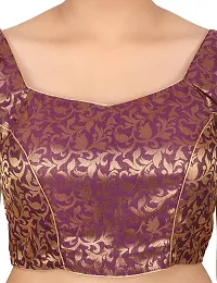 FIGUREUP Women Printed Half Sleeve Round Neck Wine Chanderi Blouse for Casual Wear 44-thumb4