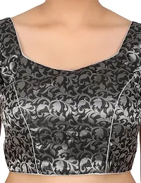 FIGURE UP Women's Printed Half Sleeve Round Neck Black & Silver Chanderi Blouse for Casual Wear 42-thumb4