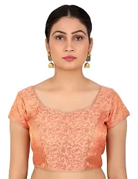 FIGUREUP Women Printed Half Sleeve Round Neck Chanderi Blouse for Casual Wear-thumb3