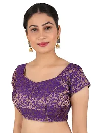 FIGUREUP Women Printed Half Sleeve Round Neck Purple Chanderi Blouse for Casual Wear 42-thumb3