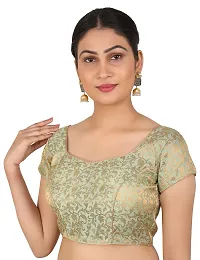 FIGUREUP Women Printed Half Sleeve Round Neck Pista Green Chanderi Blouse for Casual Wear 42-thumb2