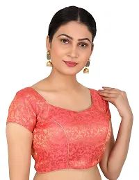 FIGUREUP Women Printed Half Sleeve Round Neck Gajri Chanderi Blouse for Casual Wear 44-thumb2