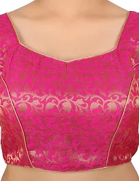 FIGURE UP Women's Printed Half Sleeve Round Neck Rani Pink Chanderi Blouse for Casual Wear 44-thumb4