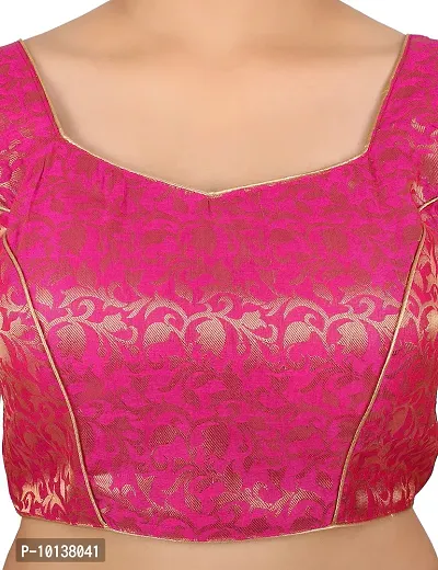 FIGURE UP Women's Printed Half Sleeve Round Neck Rani Pink Chanderi Blouse for Casual Wear 44-thumb5