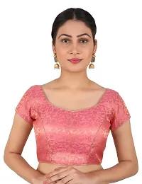 FIGUREUP Women Printed Half Sleeve Round Neck Baby Pink Chanderi Blouse for Casual Wear 34-thumb1