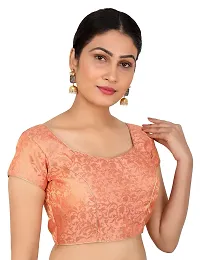 FIGURE UP Women's Printed Half Sleeve Round Neck Peach Chanderi Blouse for Casual Wear 44-thumb1