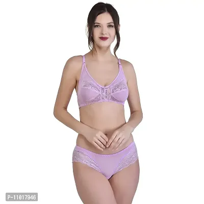 Alishan Women Bridal Look Lingerie Set with Net Floral Look, (Color:-Paurple, Size:-34) Purple