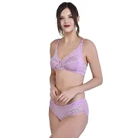 Alishan Women Bridal Look Lingerie Set with Net Floral Look, (Color:-Paurple, Size:-34) Purple-thumb2