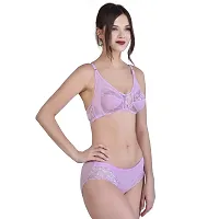 Alishan Women Bridal Look Lingerie Set with Net Floral Look, (Color:-Paurple, Size:-34) Purple-thumb1