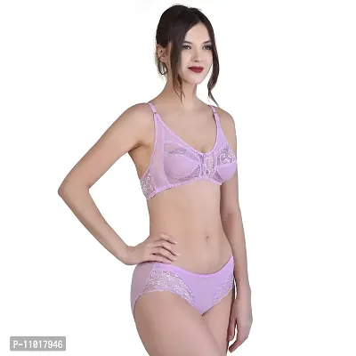 Alishan Women Bridal Look Lingerie Set with Net Floral Look, (Color:-Paurple, Size:-34) Purple-thumb2