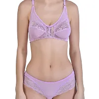 Alishan Women Bridal Look Lingerie Set with Net Floral Look, (Color:-Paurple, Size:-34) Purple-thumb3