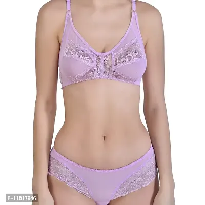 Alishan Women Bridal Look Lingerie Set with Net Floral Look, (Color:-Paurple, Size:-34) Purple-thumb4