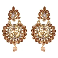 Elite Gold Plated Kundan Stone Studded Beaded Maang Tikka And Earrings For Women-thumb4