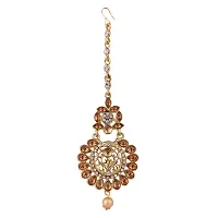 Elite Gold Plated Kundan Stone Studded Beaded Maang Tikka And Earrings For Women-thumb3