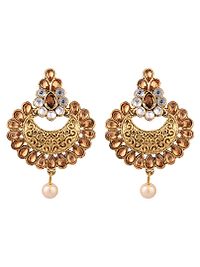 Elite Gold Plated Kundan Stone Studded Beaded Maang Tikka And Earrings For Women-thumb3
