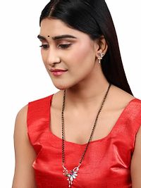 Alluring Gold Plated Artificial Stones Studded And Beaded Peacock Motif Mangalsutra Set For Women-thumb2