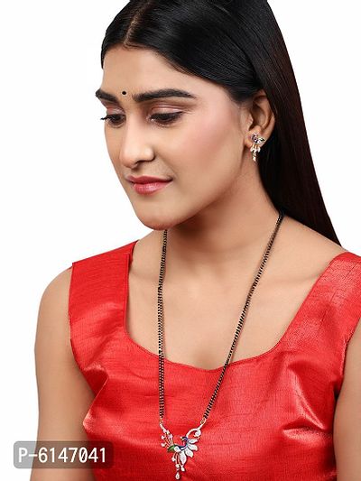Alluring Gold Plated Artificial Stones Studded And Beaded Peacock Motif Mangalsutra Set For Women-thumb3