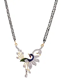 Alluring Gold Plated Artificial Stones Studded And Beaded Peacock Motif Mangalsutra Set For Women-thumb3