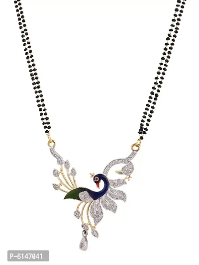 Alluring Gold Plated Artificial Stones Studded And Beaded Peacock Motif Mangalsutra Set For Women-thumb4