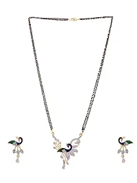 Alluring Gold Plated Artificial Stones Studded And Beaded Peacock Motif Mangalsutra Set For Women-thumb1