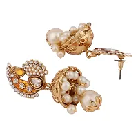 Gold Plated Traditional Pearl Kundan Beaded Jhumki Earrings for Women/Girls (Blue)-thumb1