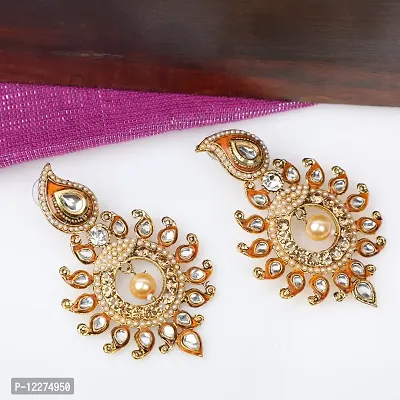 Gold Plated Sun Motif Trendsetting Chand Bali (White)-thumb3