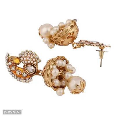 Gold Plated Traditional Pearl Kundan Beaded Jhumki Earrings for Women/Girls (Blue)-thumb3