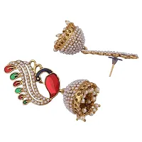 Pearl and Meenakari Work Peacock Motif Designer Jhumka Earring-thumb1