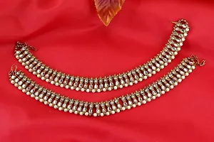 Gold Plated Bridal Stone Studded Ethnic Anklet for Women and Girls-thumb1