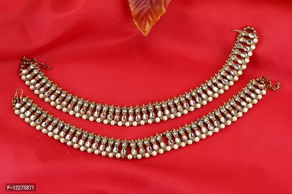 Gold Plated Bridal Stone Studded Ethnic Anklet for Women and Girls-thumb2