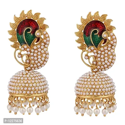 Gold Plated Kundan Pearl Dangle Earrings for Women-thumb0