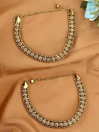 Gold Platted Bridal Stone Studded Ethnic Anklet for Women and Girls-thumb1