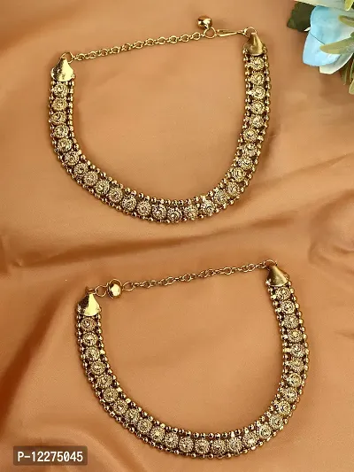 Gold Platted Bridal Stone Studded Ethnic Anklet for Women and Girls-thumb2