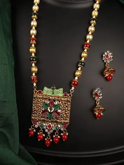 Multicolor Meenakari Long Crystal Necklace and Earrings