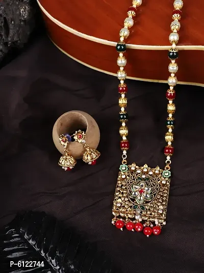 Multicolor Meenakari Long Crystal Necklace and Earring