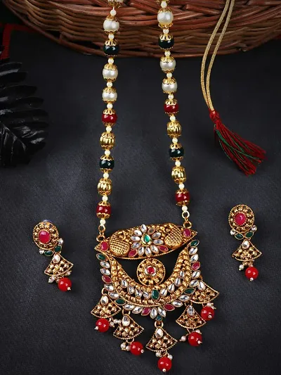 Meenakari Long Crystal Necklace and Earring