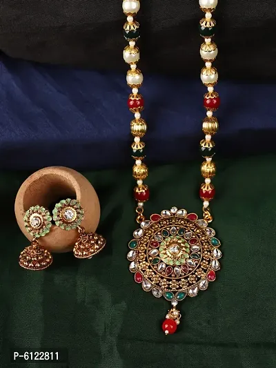 Multicolor Meenakari Long Crystal Necklace and Earring