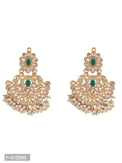 Gold-Plated Green-Coloured and White Stone-Studded and Beaded Traditional Jewellery Set-thumb4