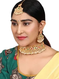 Gold-Plated Multi-Coloured and White Stone-Studded and Beaded Traditional Jewellery Set-thumb1