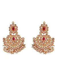 Gold-Plated Red-Coloured and White Stone-Studded and Beaded Traditional Jewellery Set-thumb2