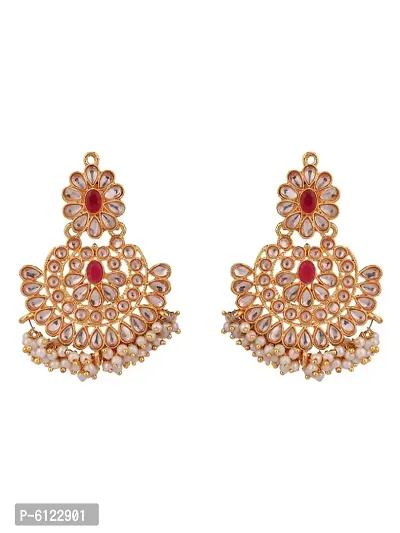 Gold-Plated Red-Coloured and White Stone-Studded and Beaded Traditional Jewellery Set-thumb3