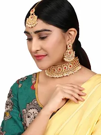 Gold-Plated Red-Coloured and White Stone-Studded and Beaded Traditional Jewellery Set-thumb3